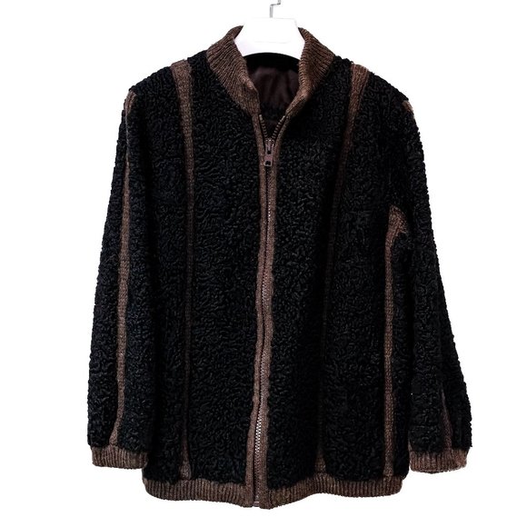 Morgner Black and Brown Persian Lamb Bomber Jacket - Picture 2 of 9